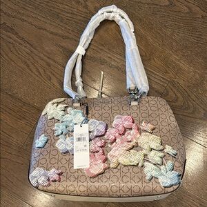 Calvin Klein Brown Satchel with Floral Accents